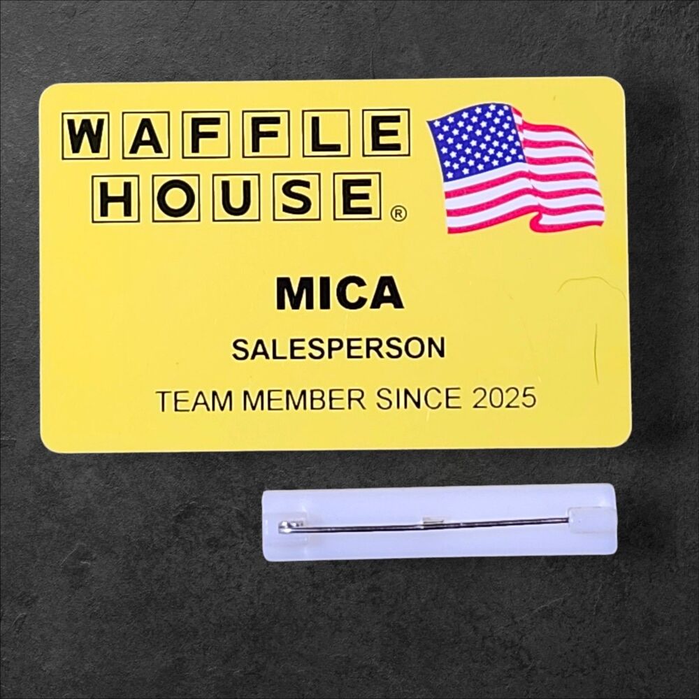 Waffle House MICA Name Tag Yellow Logo Employee Badge Uniform Pin Memorabilia